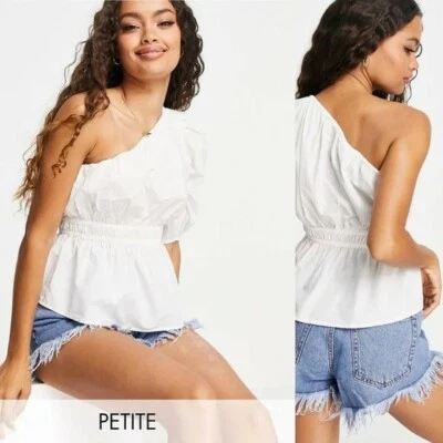 Linda Blusa Y2K Blanca Un Hombro Peplum Top Pequeño Volantes Festival de Verano Foto 1 de 4