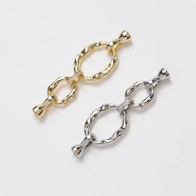 1Set Oval Chain Link Toggle Clasp,Micro Pave Cubic Zirconia Oval Toggle Clasp - Image 1 of 4