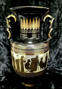 GRECIAN Hand Made Genuine 24 K Gold Large 2 Handled Vase COLLECTABLE 10 Inch - Picture 1 of 5