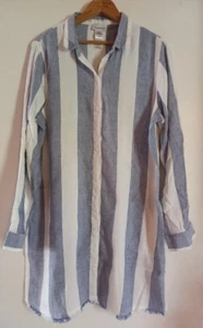 Tommy Bahama Womens Cover-up Rugby Beach Striped Boyfriend Shirt Size Large - Picture 1 of 9