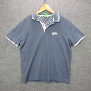 Hugo Boss Polo Shirt Men's Large Blue Moisture Manager Short Sleeve Green Label