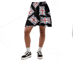Vintage Retro Union Jack UK Flag Patch Print Flared Skater Skirt Fashion Trend
