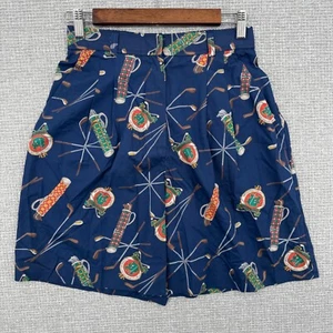 Vtg Quantum Sportswear Golf Print Shorts High Waist Cotton Sz 8 Novelty 90s Prep - Picture 1 of 11