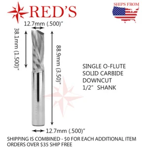 REDS Hartmetall einzelne O-Nut 1/2 Zoll Durchmesser 1,5 Zoll L Downcut Schaftfräser 1/2 Schaft Router Bit - Bild 1 von 1