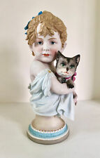 Antique Scheibe Bisque Bust, Girl with Kitten, German