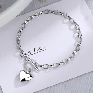 Beautiful Heart Charm Bracelet 925 Sterling Silver Women Girls Jewelry Gift UK - Picture 1 of 7