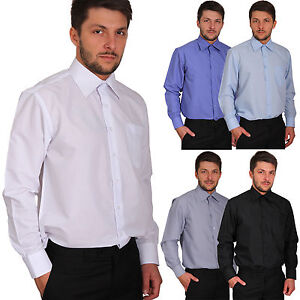 Herren Hemd Uni Business Hochzeit Freizeit Regular Gerade Langarm Anzug Oberhemd