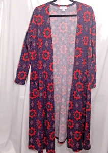 Lularoe Floral Long Cardigan Kimono Blue Red Flowers Sarah Women's Size Large - Picture 1 of 10