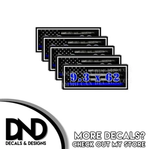 9.3 x 62 Ammo Can Decal Ammunition Box Sticker Blue Line American Flag 5 Pack - Picture 1 of 2