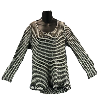 LUCY & LAUREL Womens L Black White Striped Cotton Blend Tunic Sweater Uneven Hem - Image 1 of 4
