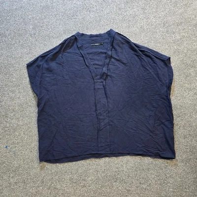 J Brand Top Womens Size Medium Blue Linen Blend Boxy Short Sleeve Capsule Casual - Image 1 of 4