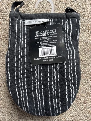 COCINA DE TRABAJO MINI GUANTES HORNO (2) NEGRO BLANCO 5,5 X 8 ALGODÓN POLIÉSTER NUEVO EN PAQUETE Foto 1 de 3