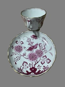 Meissen pink exotic bird Cup Saucer Hand Painted with pink flowers - Picture 1 of 7