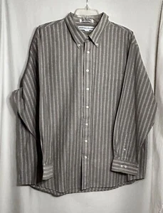 MENS 18 1/2 GREEN WHITE STRIPE OXFORD LONG SLEEVE DRESS SHIRT - Picture 1 of 4