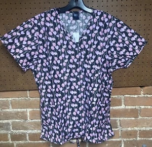 Medgear Spring Tulips Scrub Top Size Medium V-Neck New With Tags - Picture 1 of 2