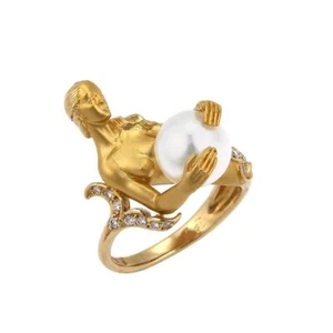 Carrera y Carrera Diamond Pearl 18k Yellow Gold Mermaid Ring - Size 5 - Picture 1 of 6