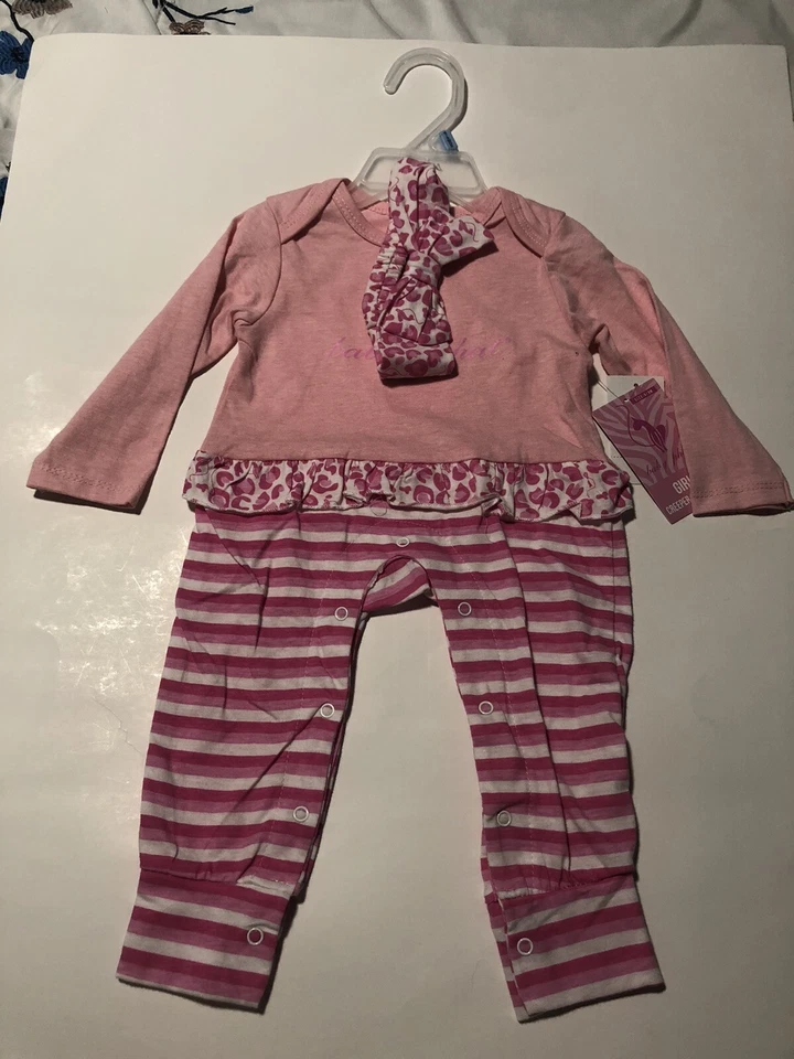 Baby Phat 女孩爬行裤和头带 6/9 个月全新带标签(A) — 第 1/4 张图片