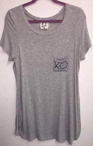 PPLA Grey Gray Tunic Top Tee Slit Side XO Pocket Small S TShirt Hugs Kisses - Picture 1 of 5