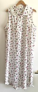 Vintage Laura Ashley Sleeveless Cotton Nightgown Size L Pink Roses
