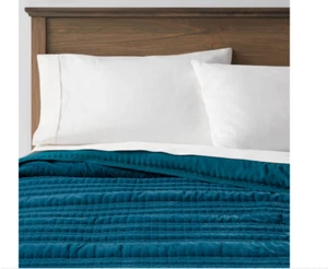 Threshold Lofty Velvet Quilt Dark Teal, Size King - Picture 1 of 4