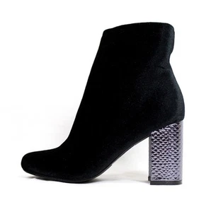 Shoe Republic Fatin Block Heel Velvet Zipper Round Toe Bootie Ankle Boots - Picture 1 of 12