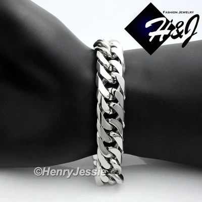 Pulseira de corrente cubana de prata 7,5"-11"MASCULINA aço inoxidável LARGA 16mm - Imagem 1 de 2