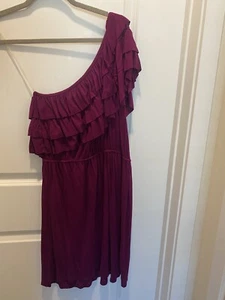 Pink Rose Medium Purple Eggplant One Shoulder Sun Dress - Picture 1 of 8