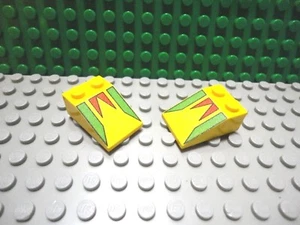 Lego 2 Yellow 3x2 sloped brick printed with freestyle design - Picture 1 of 1