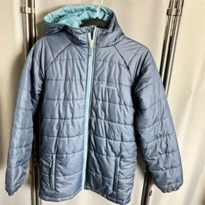 Columbia Unisex Hooded Puffer Jacket Light Blue Size Large Winter Coat - Picture 1 of 8