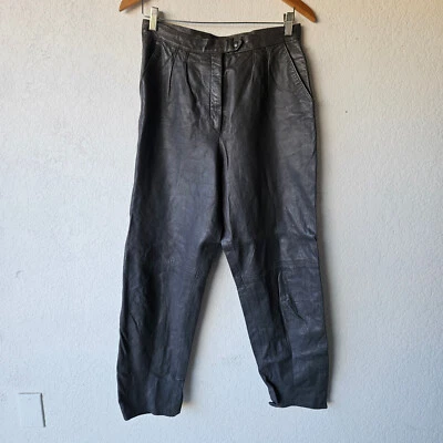 Vintage Maguette 80s 90s Dark Gray Leather Tapered Pleated Pants Motorcycle 14/L - Image 1 of 4