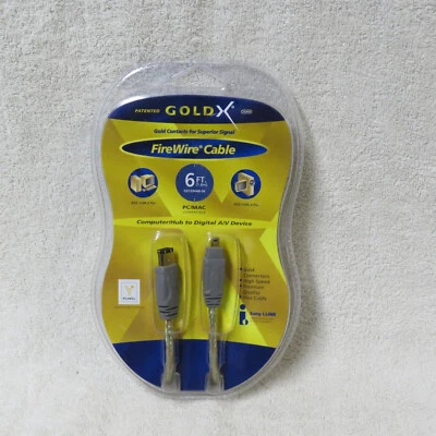 NEW GOLDX Firewire Cable 1394 6ft (1.8m) Gold Connectors, 4 pin to 6 pin - NICE! - Image 1 of 2