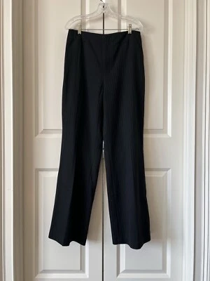 Banana Republic Dress Pants Womens Black Striped Camden 100% Wool Lined Flared - Image 1 of 4