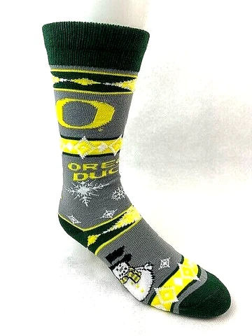 Oregon Ducks Gray Snowman Holiday Dress Crew Socks Cover