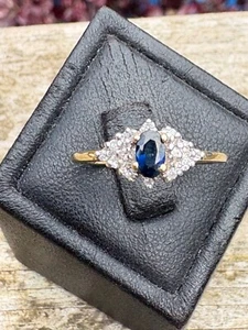 9ct gold vintage sapphire & diamond dress ring (1.7g) Size J - Picture 1 of 9