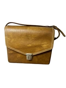 Vintage Tan Fidelity Faux Leather Shoulder Bag Hard Case Camera Bag USA Made - Picture 1 of 13