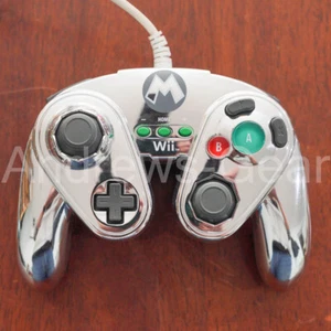 Nintendo Wii Controller Chrome Mario Gamecube Style Wired Fight Pad - Picture 1 of 3