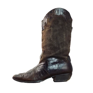 Vintage brown ARIAT cowgirl boots 8 suede reptile Western pull on women's cowboy - Picture 1 of 15