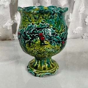 Vintage Napcoware Holly Berry Footed Vase Compote Christmas National Potteries - Picture 1 of 9