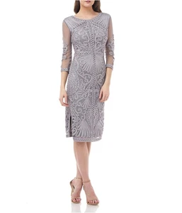 JS Collections Womens Embroidered Sheath Dress, gray, 12 - Picture 1 of 1