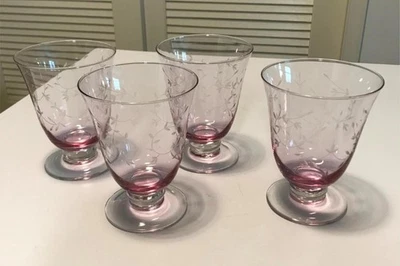 4件套LENOX Heather粉色透明手工切割蚀刻玻璃杯12盎司-光盘 — 第 1/4 张图片