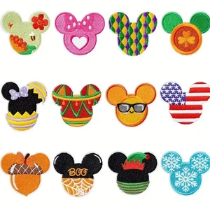 Disney Patch Mickey Shape Mouse Ears Embroidered Iron On Applique-BRAND NEW! - Picture 1 of 18