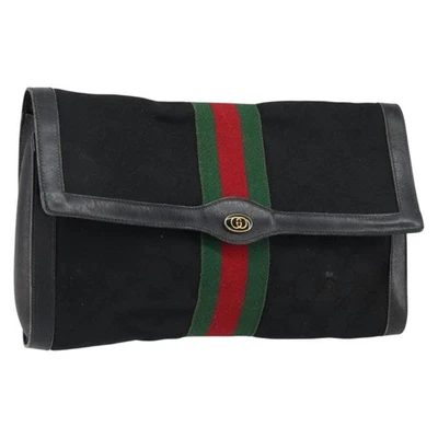 GUCCI GG Canvas Web Sherry Line Clutch Bag Black Red 5 004 3657 30 Auth 149787 - Image 1 of 4