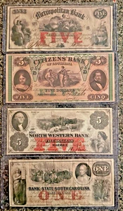 Lot of 3 Confederate States of America Bills $5, $5, $5 & $1 - Picture 1 of 2