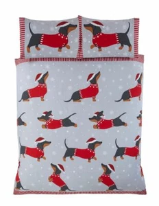 Winter Festive Snow Dachshund Sausage Dog Duvet Quilt Cover Bedding Set - Picture 1 of 12