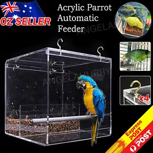 Acrylic Automatic Parrot Feeder No Mess Bird Cage Seed Feeding Container Box NE - Picture 1 of 11