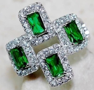 4CT Treated Emerald & Topaz 925 Sterling Silver Ring Sz 7 J2-2 - Bild 1 von 2