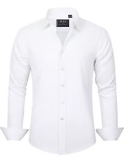 J.VER Men's XL White Button Down Dress Shirt Solid Long Sleeve Stretch Wrinkle