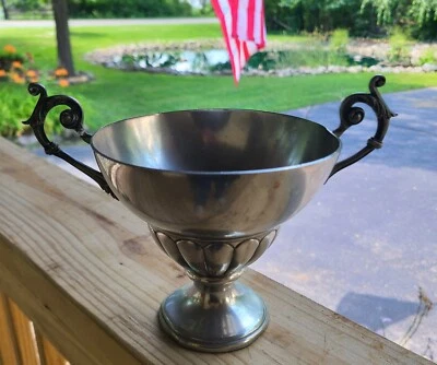 Hecho en Francia Plata 2 Asas Boda Taza Cuenco - Firmado Fabricantes Marca 6" x 7" Foto 1 de 4