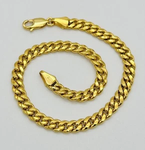 9ct Solid Gold 4mm Miami Cuban Link Chain Curb Bracelet 7.5 inch Men&Women - Picture 1 of 11