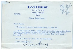 Autografo Cecil Hunt Jounista Editore Romanziere Autore Firma Howlers A4 - Foto 1 di 2